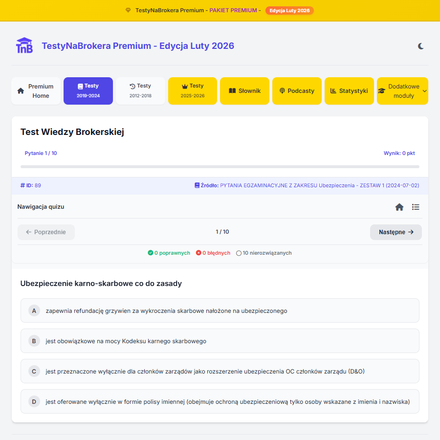 Screenshot platformy testowej TestyNaBrokera